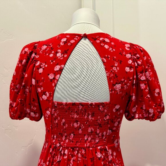 Old Navy Midi Puff Sleeve Dress in Red Floral - Picture 6 of 8